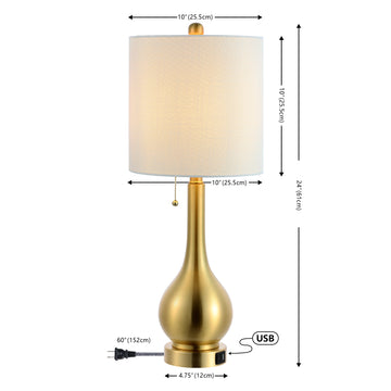 Tyler 24" Modern Classic Gourd Iron LED Table Lamp with Pull-Chain with Dual USB Charging Port - JONATHAN Y